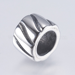 304ステンレススチールビーズ  大穴ビーズ  コラム  アンティークシルバー  11x7.5mm  穴：7mm&nbsp;STAS-I072-034AS