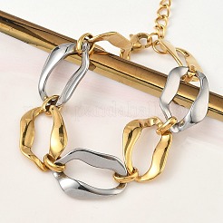 Two Tone 304 Stainless Steel Twisted Cable Chain Bracelets for Women&nbsp;BJEW-A169-08GP