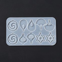 DIY 渦 & ティアドロップ & 花 & ファン ペンダント シリコン型  レジン型  UVレジン用  エポキシ樹脂ジュエリー作り  ホワイト  245x140x6mm  穴：3mm  内径：56~58.5x38~52.5mm&nbsp;LS-SIMO-H008-03