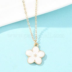 女性用合金エナメルホワイトフラワーペンダントと鉄チェーンネックレス  ゴールドカラー  16.30インチ（41.4cm）&nbsp;NJEW-A066-04G