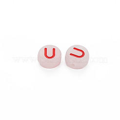アクリルビーズ  暗闇で光る  エナメルと蓄光  水平穴  アルファベット付きのフラットラウンド  文字.u  6.5x7x4mm  穴：1.6mm  約3600個/500g&nbsp;MACR-N008-58U