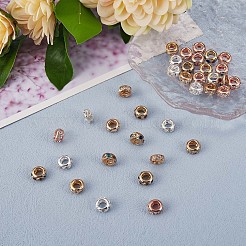 40個4色真鍮スペーサービーズ  混合色ラインストーン付き  ロンデル  ミックスカラー  10x6mm  約10PCS /カラー&nbsp;JX115A