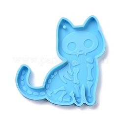 頭蓋骨の猫の形をしたペンダントのシリコンモールド  レジン型  UVレジン用  エポキシ樹脂ジュエリー作り  ハロウィンモチーフ  ディープスカイブルー  52~73x63~73x6mm  穴：2mm  5個/セット&nbsp;DIY-L067-J01