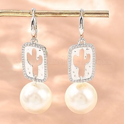 Brass Micro Pave Cubic Zirconia Dangle Hoop Earrings&nbsp;EJEW-G471-55P