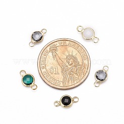 金メッキガラスフラットラウンドリンクコネクター  真鍮パーツ  ミックスカラー  12.5x6.5x3mm  穴：2mm&nbsp;KK-L094-02
