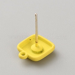 合金製スタッドピアスパーツ  水平ループ付き  正方形  きいろ  10x8.5mm  穴：1mm  ピン：0.7x10.5mm&nbsp;FIND-WH20023-012A