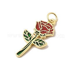 真鍮製エナメルペンダント  花のチャーム  グリッターパウダー付き  長持ちメッキ  カドミウムフリー＆鉛フリー  18KGP本金メッキ  26x13.5x1.5mm  丸カン：5x1ミリ  内径：3mm&nbsp;KK-A296-41G