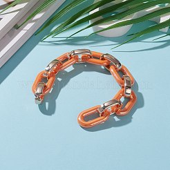 手作りの不透明アクリルアズキチェーン  ccbプラスチッククイックリンクコネクター付き  ダークオレンジ  31.5x19.5x5.5mm  24.5x15.5x6.5mm  39.37インチ（1m）/連&nbsp;AJEW-JB00890-04