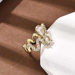 Brass Micro Pave Cubic Zirconia Cuff Open Rings for Women&nbsp;RJEW-B160-01G