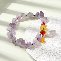Raw Rough Natural Amethyst Nuggets Charm Beaded Stretch Bracelets for Women&nbsp;GG-CBA2C9C-11