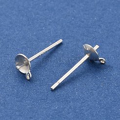 スターリングシルバーのフラットラウンドスタッドピアス金具925個  片穴パーツ用  カン付き  銀  5x4mm  穴：0.6mm&nbsp;STER-B010-01B-S