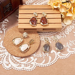 3 Piars 3 Colors Oval with Flat Round Alloy Resin Dangle Stud Earrings&nbsp;EJEW-TA0001-84