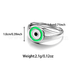 女性用304ステンレススチールエナメル指輪  ナザールボンジュウ  ステンレス鋼色  芝生の緑  18mm&nbsp;WGAD15F-02