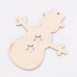 未染色の木製ペンダント  雪だるま  クリスマスのテーマ  アンティークホワイト  100x91x3mm  穴：2mm&nbsp;WOOD-K005-14