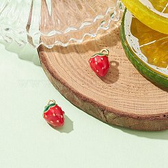 2個真鍮エナメルチャーム  模造果物  マットゴールドカラー  ストロベリーチャーム  レッド  13x11x10mm  穴：1.2mm&nbsp;KK-YW0001-80