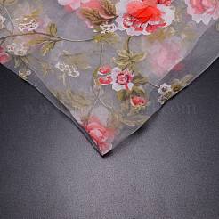 ポリエステルオーガンジー生地  3D刺繡ローズ付き  衣料品用  クリムゾン  140cm&nbsp;ORIB-WH0005-06B