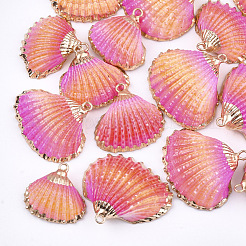 スプレー式塗料＆貝殻ペンダント  鉄パーツ  ライトゴールド  ミックスカラー  19~28x20~30x7~11mm  穴：2mm&nbsp;SSHEL-S262-07