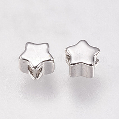 真鍮ビーズ  スター  プラチナ  4x4x2.5mm  穴：1mm&nbsp;X-KK-E735-26P