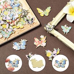 28個7スタイルアロイエナメルペンダント  ゴールドカラー  花のチャームが付いた蝶  ミックスカラー  24~30x23~37x1~1.5mm  穴：1.8~2mm  4個/スタイル&nbsp;ENAM-YW0004-96