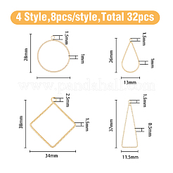 32個4スタイル真鍮ペンダント  ティアドロップ & トライアングル & ロンバス & リング  18KGP本金メッキ  26~36x11.5~40.5x0.5~1.5mm  穴：1.5~2.5mm  8個/スタイル&nbsp;KK-DC0002-12