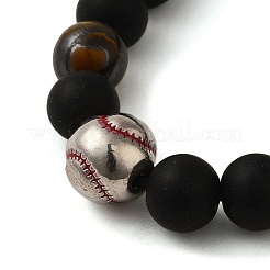合金ベースボール & 合成瑪瑙編み込みビーズ ブレスレット  ブラック  内径：2~3-1/2インチ（5~9cm）&nbsp;JB771A