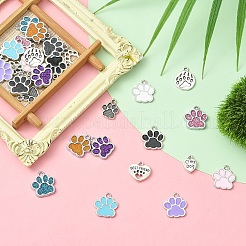 30個15スタイルの合金チャーム  エナメル  犬の足跡  アンティークシルバー＆プラチナ  13~18x10~16x1.5~2.5mm  穴：2mm  2個/スタイル&nbsp;FIND-YW0006-54