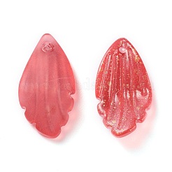艶消しガラスチャーム  金箔  花弁  レッド  22x12x5mm  穴：1mm&nbsp;GLAA-Z001-02G