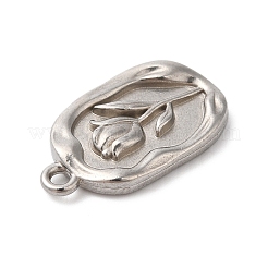 304ステンレスペンダント  ステンレス鋼色  花柄  長方形  20.5x12x3mm  穴：1.6mm&nbsp;STAS-D049-03E