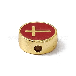 本物の 18k 金メッキ真鍮エナメル ビーズ  長持ちメッキ  カドミウムフリー＆鉛フリー  クロスとフラットラウンド  ファイヤーブリック  11x4.5mm  穴：1.8mm&nbsp;KK-F814-04G-04