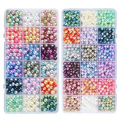 540 個 18 スタイルレインボー ABS プラスチック & アクリル模造パールビーズ  ラウンド  ミックスカラー  7.5~8x7~8mm  穴：1.6mm  30個/スタイル&nbsp;DIY-YW0008-08