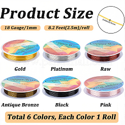 6 Rolls 6 Colors Round Copper Jewelry Wire&nbsp;CWIR-BBC0001-12