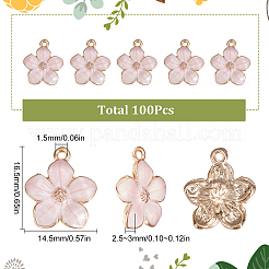 100 個の亜鉛合金エナメルペンダント  花  ゴールドカラー  ピンク  16.5x14.5x2.5~3mm  穴：1.5mm&nbsp;FIND-SC0004-33
