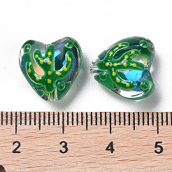 焼き絵の具、ガラス、エナメル、ビーズ、糸  手描きのビーズ  サボテンの心  グリーン  13.5x14x8~9mm  穴：1.2mm  約30個/連&nbsp;LAMP-A001-E01