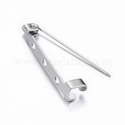 変色防止 304 ステンレススチール ブローチ金具セット  バックバーピン  穴付き  ステンレス鋼色  31.5x5x6.5mm  ピン：0.5mm&nbsp;STAS-G137-53P