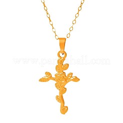 304ステンレススチール製ローズフラワークロスペンダントネックレス（女性用）  18KGP本金メッキ  17.72インチ（45cm）&nbsp;VU6058-2