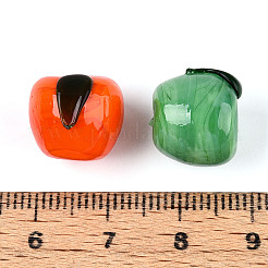 手作りランプワークビーズ連売り  りんご  ミックスカラー  11.5~12.5x13.5~14.5x12.5~14mm  穴：1.2~1.6mm  約20個/連  9.45インチ（24cm）&nbsp;LAMP-N036-06A