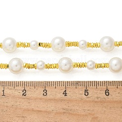 304ステンレススチールとABSプラスチック製の模造真珠ラウンドベッドネックレス（女性用）  イオンプレーティング（ip）  ホワイト  ゴールドカラー  16.30インチ（41.4cm）&nbsp;NJEW-S442-11G