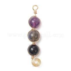 5Pcs 5 Styles Dyed Natural Malaysia Jade & Amethyst & Black Onyx(Dyed & Heated) & Rose Quartz & Labradorite Round Beaded Pendants&nbsp;PALLOY-JF04051-01
