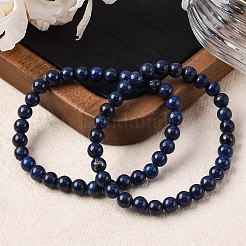 Natural Lapis Lazuli Round Beaded Stretch Bracelets&nbsp;BJEW-F202-04