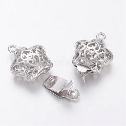 フィリグリースターブラス·ボックスの留め金  ニッケルフリー  プラチナ  18x12x6mm  穴：2mm&nbsp;KK-F0182-P-NF