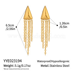 女性用304ステンレススチールタッセルスタッドピアス  三角形  18KGP本金メッキ  65x12.6mm&nbsp;YQ6135