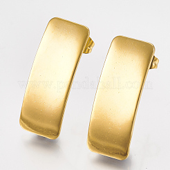 イオンプレーティング（IP）304ステンレススチールスタッドピアス金具  カン付き  カーブ  長方形  ゴールドカラー  26x10mm  穴：2mm  ピン：0.8mm&nbsp;STAS-Q231-08G