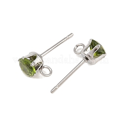304ステンレススチール製マイクロパヴェキュービックジルコニアスタッドピアス金具  カン付き  オリーブ  9x6.3mm  穴：1.6mm  ピン：0.8mm  トレイ：5mm&nbsp;STAS-H240-56P-06