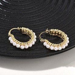 真鍮製フープピアス  absプラスチックパール  カドミウムフリー＆鉛フリー  長持ちメッキ  ラックめっき  チェーンチャーム  18KGP本金メッキ  23.5x22.5x5.5mm&nbsp;EJEW-C181-10G