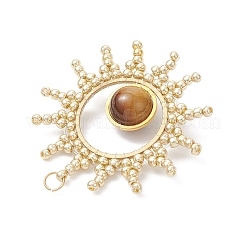 Round Natural Tiger Eye with Glass Seed Beaded Sun Pendants&nbsp;PALLOY-MZ01082-02