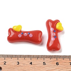 不透明樹脂デコデンカボション  ハートの付いた漫画の犬の骨  レッド  27x13x7mm&nbsp;CRES-N035-01A