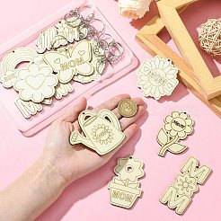 12 セット 12 スタイル 母の日 DIY 未完成木製ペンダント キーホルダー作成キット  鉄キーリング付き  混合図形  14~78x34.5~77.5x1.5~2mm  1セット/スタイル&nbsp;DIY-CJ0002-89