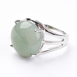 Adjustable Natural Green Aventurine Finger Rings&nbsp;RJEW-F075-01K