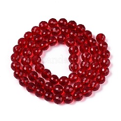 クリアガラスビーズ連売り  ファセット（96ファセット）  ラウンド  クリムゾン  12mm  穴：2mm  約50個/連  22.4インチ&nbsp;GLAA-R095-12mm-27