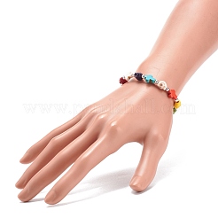 Synthetic Turquoise(Dyed) Cross & Skull Beaded Stretch Bracelet&nbsp;BJEW-JB08449-02